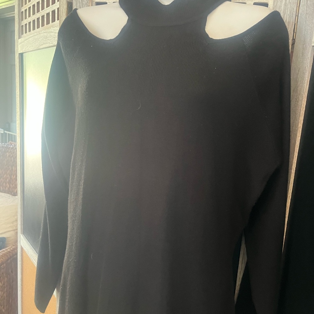 City Chic Black Cold Shoulder Sweater Dress - Picture 2 of 8